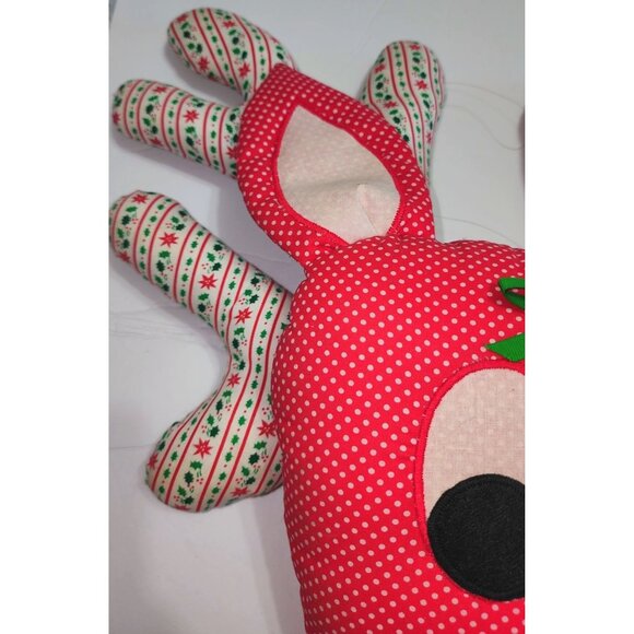 Large Handmade Red & White Polka Dot Reindeer Pillow Christmas Decor Mid Century - Picture 9 of 15